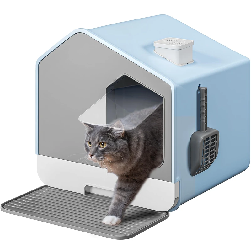 YITAHOME Cat Litter Tray with Scoop - Covered Cat Litter Tray with High Side Wall (Blue) - Image 1