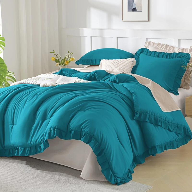 Andency Turquoise Queen Comforter Set, 3 Pcs Farmhouse Shabby Chic Bedding