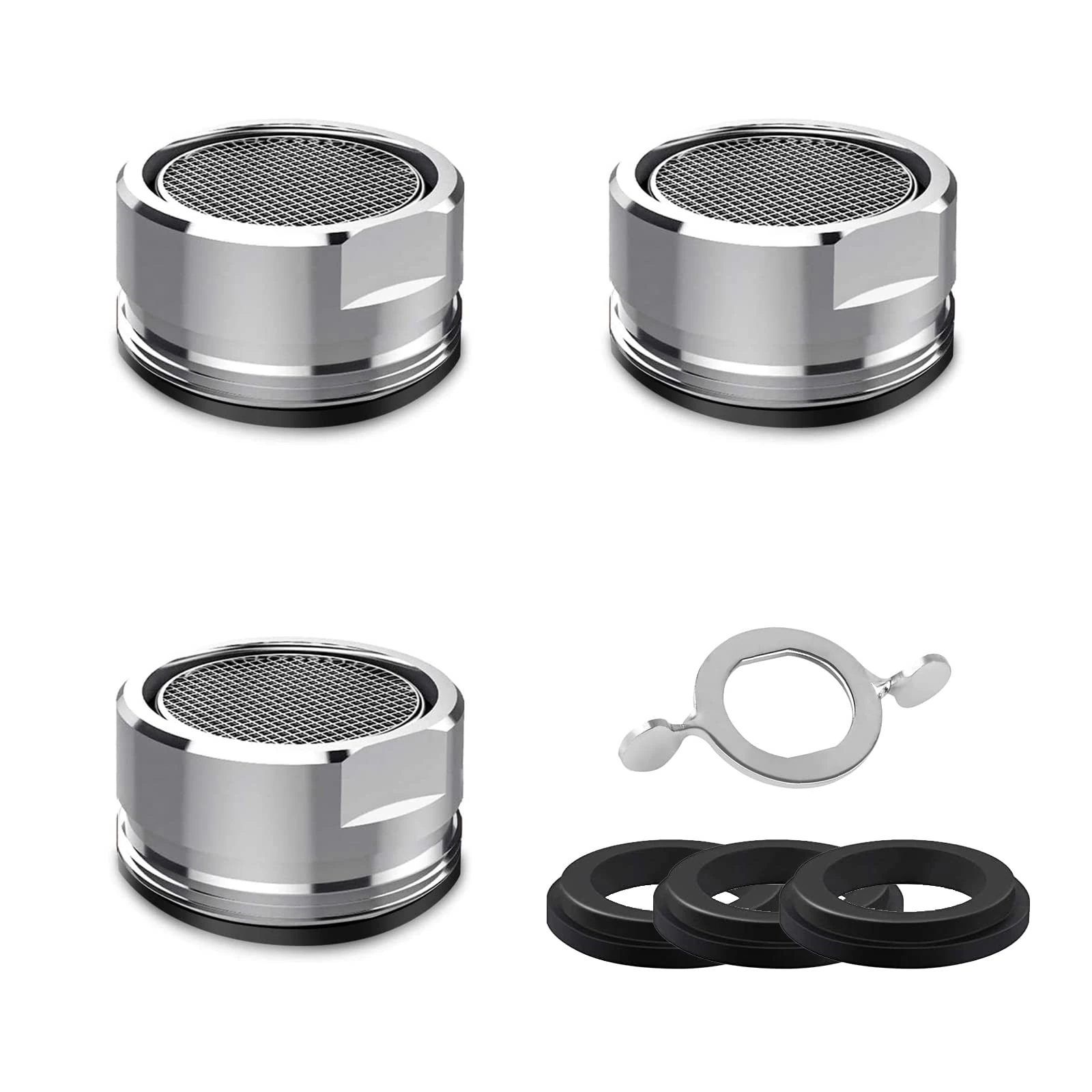 IZyufan Tap Faucet M24 [3 Pack], Tap Aerator 24mm Male with Gasket, Water Saver Tap Filter Replacement Part, Energy Saving Reduce (Chrome)