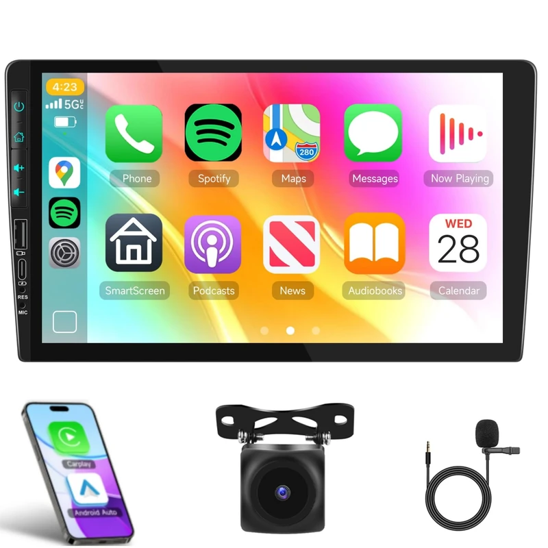 2G+64G Double Din Car Radio Android Car Stereo with Carplay Android Auto, Rimoody 9 Inch Touch Screen 2 Din Car Stereo with GPS Navigation Bluetooth FM RDS WiFi USB Type-C AHD Backup Camera