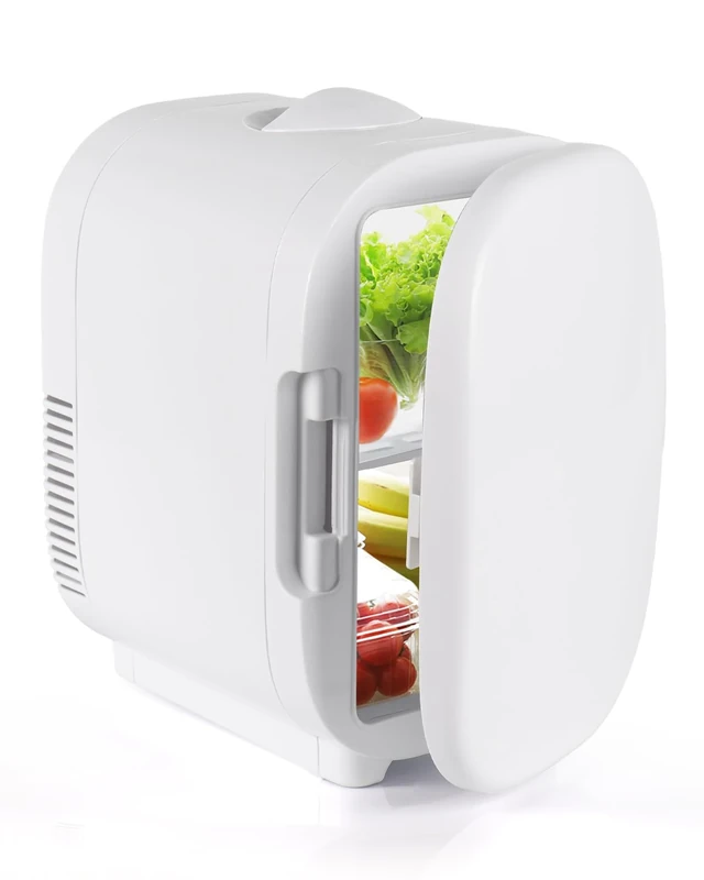 Gdsode 6L Mini Fridge, 8 Can Portable Small Fridge with 220v AC and 12v DC Power, Cooler & Warmer, for Bedrooms, Cars, Offices, Travel, Skincare, Makeup, Cosmetics, Food (White) PA-8L