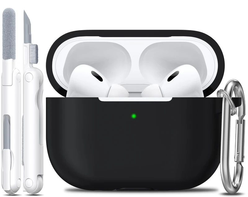R-fun Compatible with AirPods Pro 2nd/1st Generation Case Cover with Cleaning kit, Full Protective Silicone for Apple AirPods Pro 2023/2022/2019 Charging Case[LED anteriore visibile],black