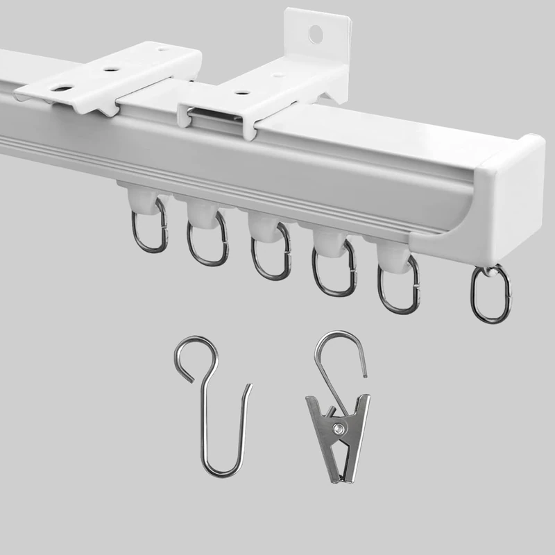MaKefeile Ceiling Curtain Track, Heavy Duty Curtain Tracks System for Room Divider, Wall Mount Sliding Curtain Rail with Clip and Hooks Set for Living Room, Bedroom, Shower, Outdoor, White, 15ft-18ft