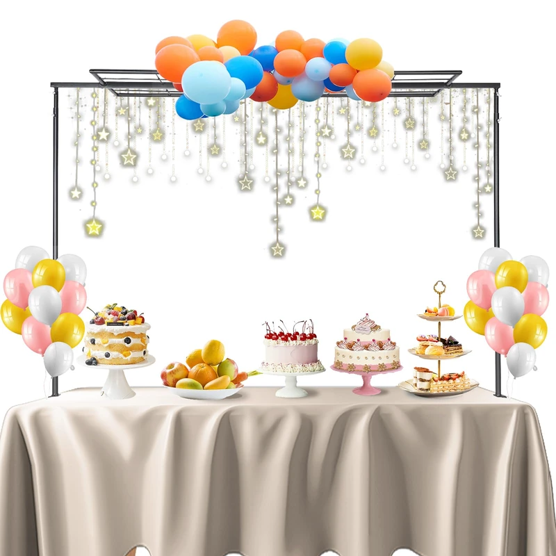 Hopesun Adjustable Over The Table Rod Stand, 50"-102" (4.1-8.5ft) Length, Metal Balloon Flower Arch Kit, Suitable For Multi Table Size, Birthday, Wedding, Halloween, Christmas Party Decoration, Black