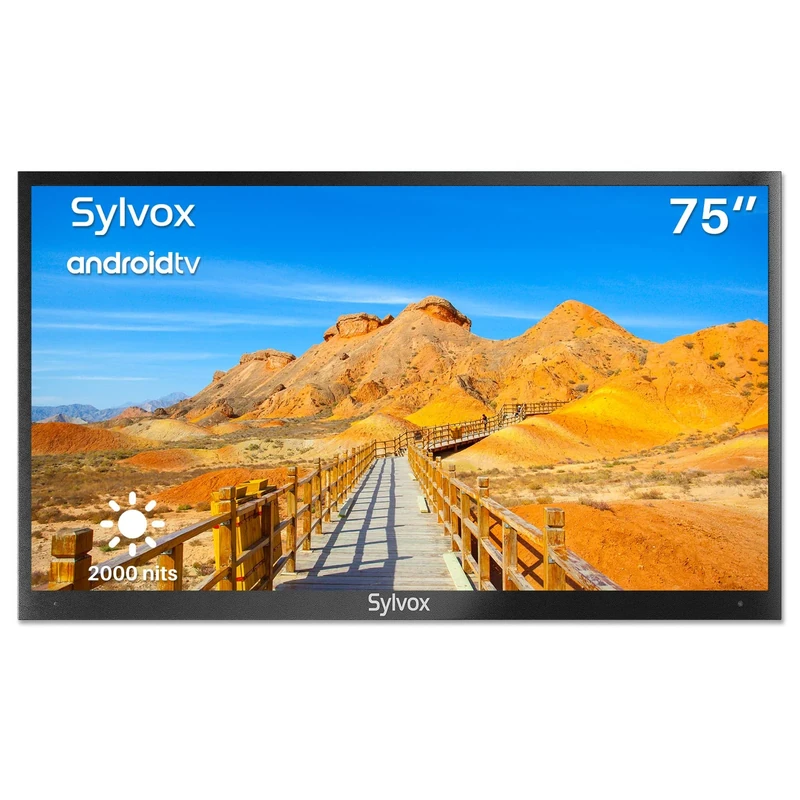 SYLVOX Outdoor TV, 4K UHD 75 Inch Smart TV, IP55 Waterproof 2000 nits Brightness for Full Sun, Outdoor Television for Outside Pool Garden, Android OS with Voice Assistant & Screen Cast (Pool Pro)