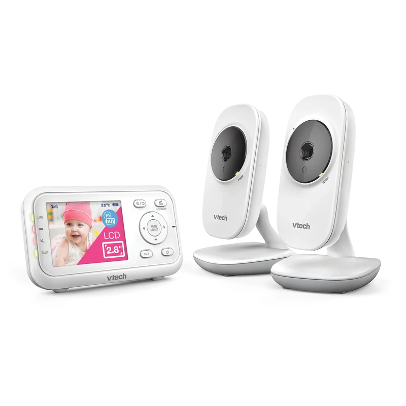 VTech VM3250-2 Video Baby Monitor with 2 Cameras 300m Long Range with 2.8" LCD, Up to 19-hr Video Streaming, Night Vision, Secured Transmission Temperature Sensor Soothing Sounds 2X Zoom White