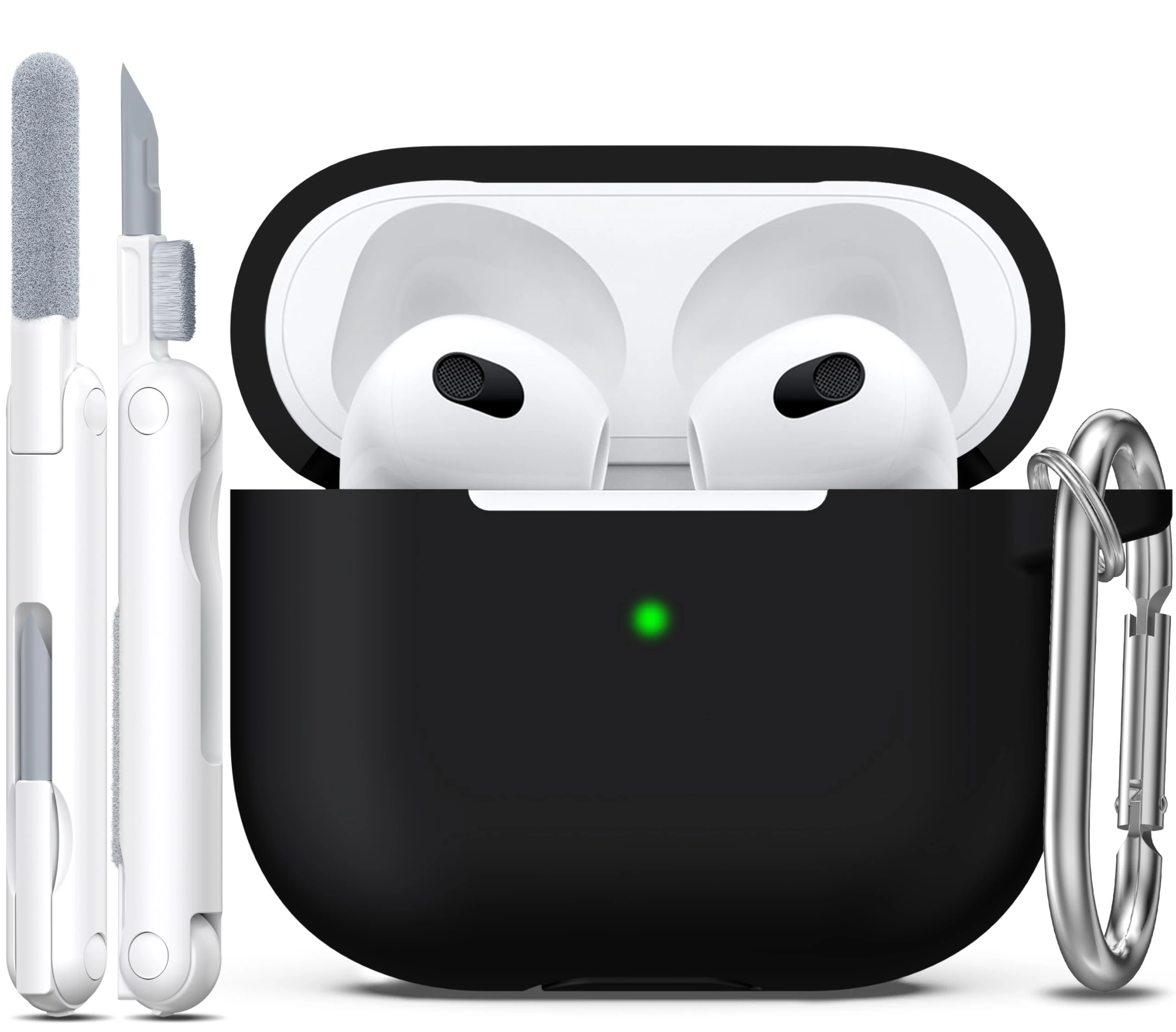 R-fun Compatible with AirPods 3rd Generation 2021 Charging Case Cover, Soft Silicone Protective Case Compatible with Apple Airpod 3 Gen with Cleaner Kit & Keychain,Black