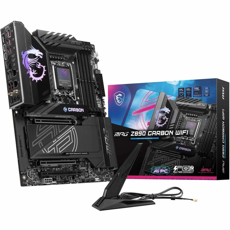 MSI MPG Z890 CARBON WIFI Motherboard, ATX - Supports Intel Core Ultra Processors (Series 2), LGA 1851-110A SPS VRM, DDR5 Memory Boost 9200+ MT/s (OC), PCIe 5.0 x16 & 4.0 x16, M.2 Gen5, Wi-Fi 7, 5G L