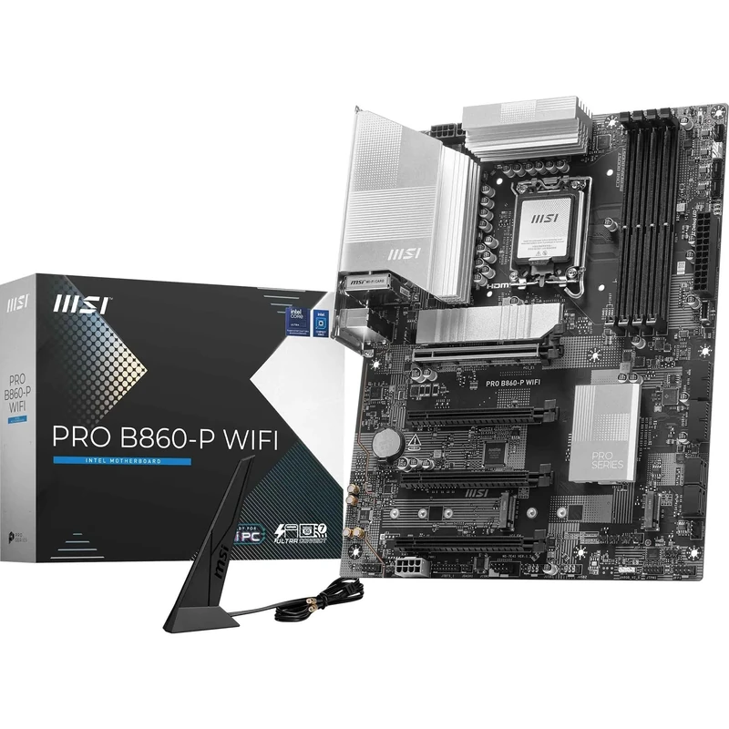 MSI PRO B860-P WIFI Motherboard, ATX - Supports Intel Core Ultra Processors (Series 2), LGA 1851-12 DRPS, DDR5 Memory Boost (8600+ MT/s OC), PCIe 5.0 x16 & 4.0 x16, M.2 Gen5, Wi-Fi 7, 5G LAN
