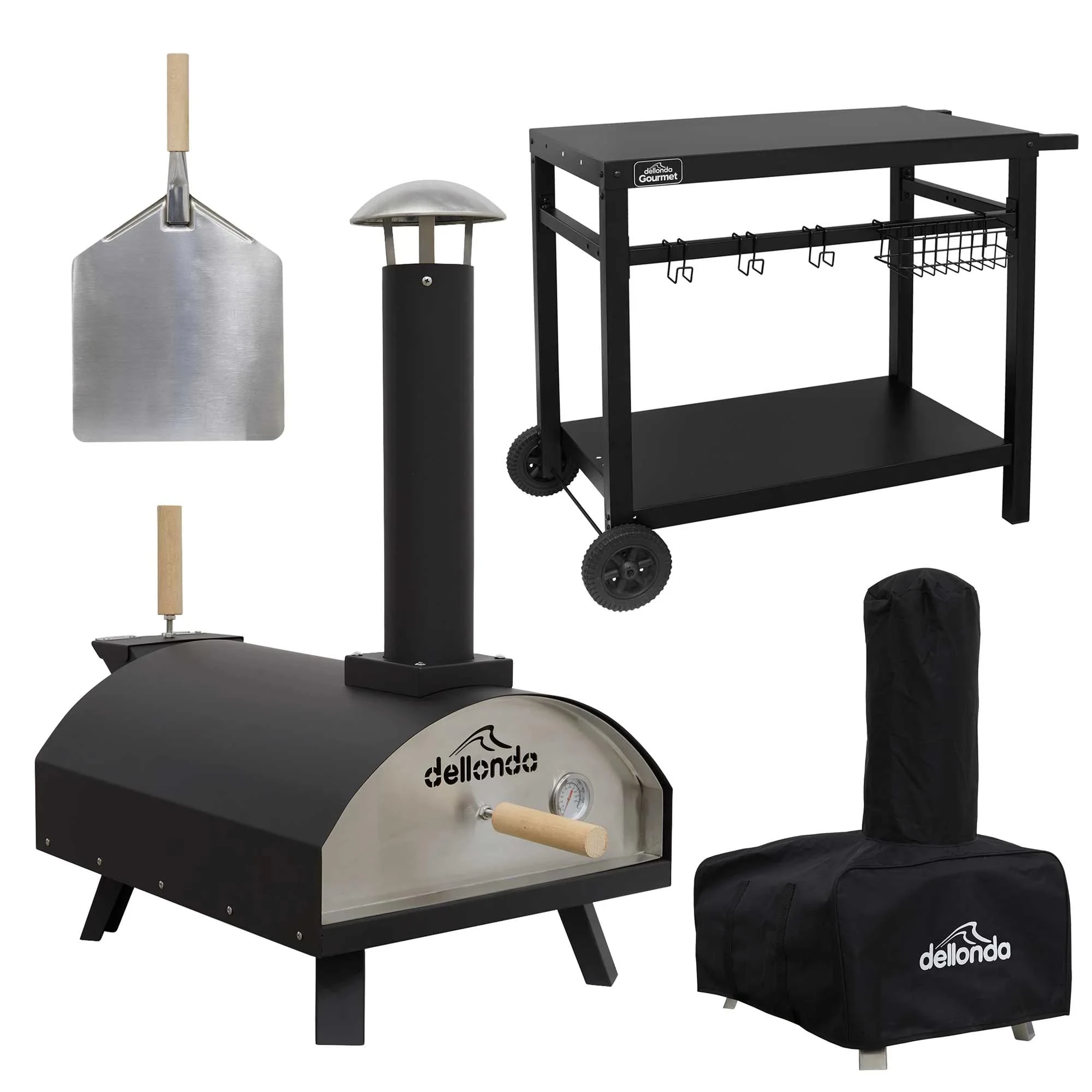 Dellonda Portable Wood-Fired Pizza Oven with Cover/Carry Bag and Trolley - DG258
