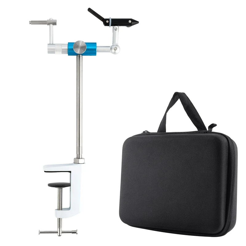 Dr.Fish Rotary Fly Tying Vise Aluminum Alloy Fly Vise with Portable Case, 360 Degree Rotation Ultra Light Fly Tying Tools Jig Tying Vise C-Clamp Mount Flexible Fly Fishing Vise Kit