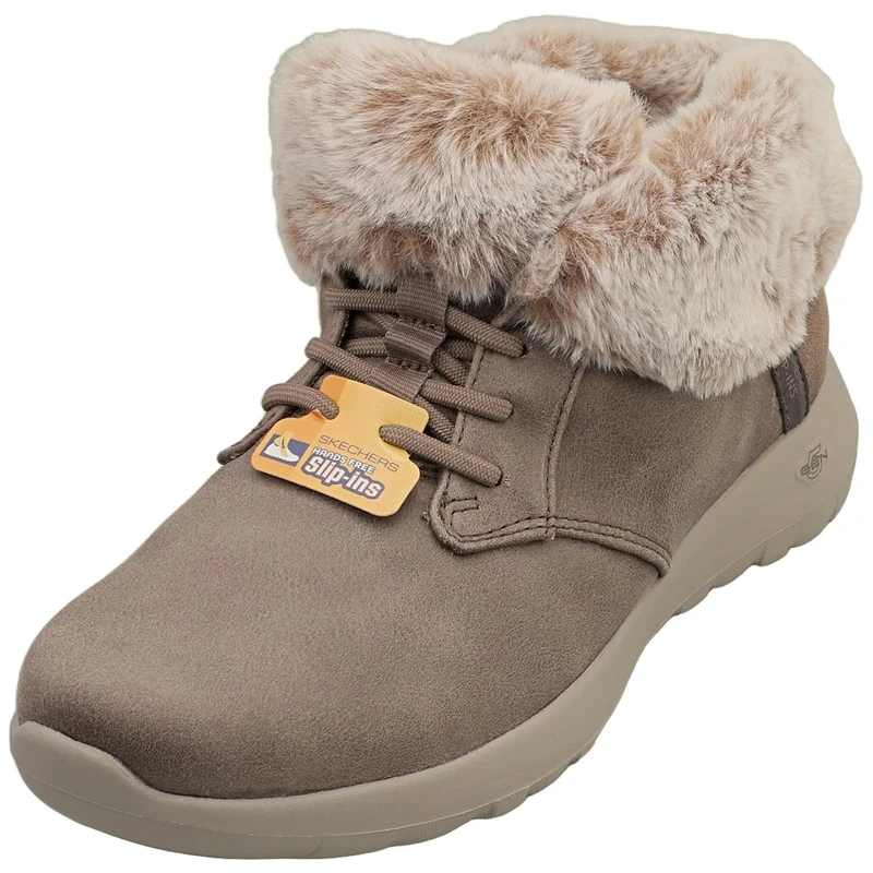 Skechers Women's On-The-Go Joy Cozy Charm Slip-On Sneakers, Dark Taupe Textile, 4 UK