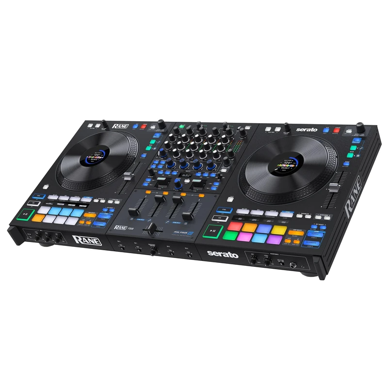 RANE FOUR Stems DJ Controller with 4 Decks, 8.5-inch Jog Wheels with Displays, DJ Mixer with Internal FX, Serato DJ Pro and Pitch ‘n Time DJ Included