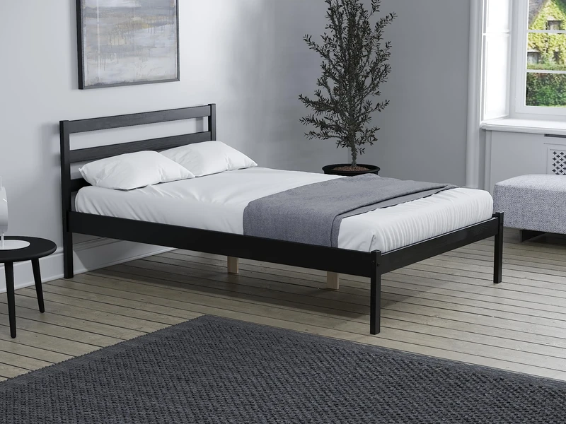 Birlea Black Double Bed Frame 4FT6 Bedstead Luka Solid Pine Traditional Design