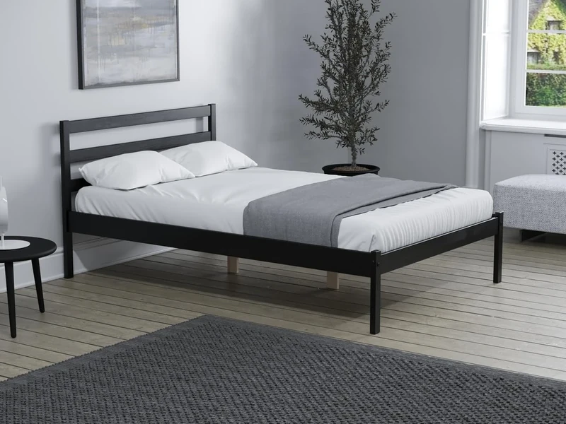 Birlea Black Small Double Bed Frame 4FT Bedstead Luka Solid Pine Traditional