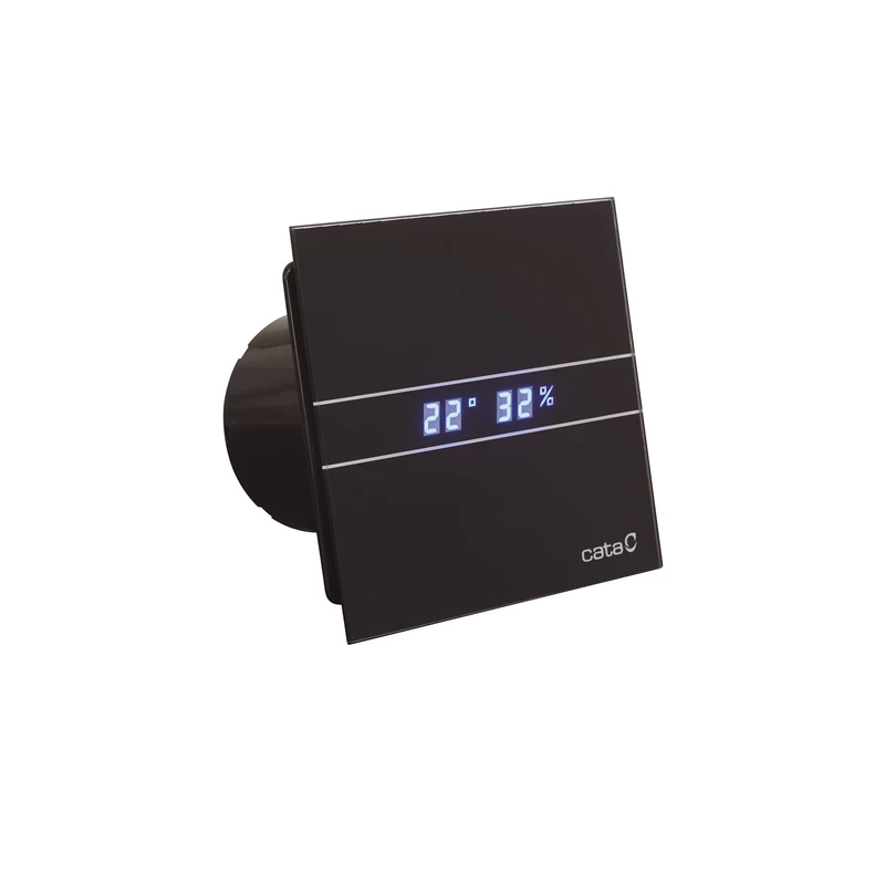 CATA E-100 MTH BK Bathroom Extractor E Series MT Hygro Black Glass Front with Timer and Humidity Sensor Energy Class B 15cm Wide