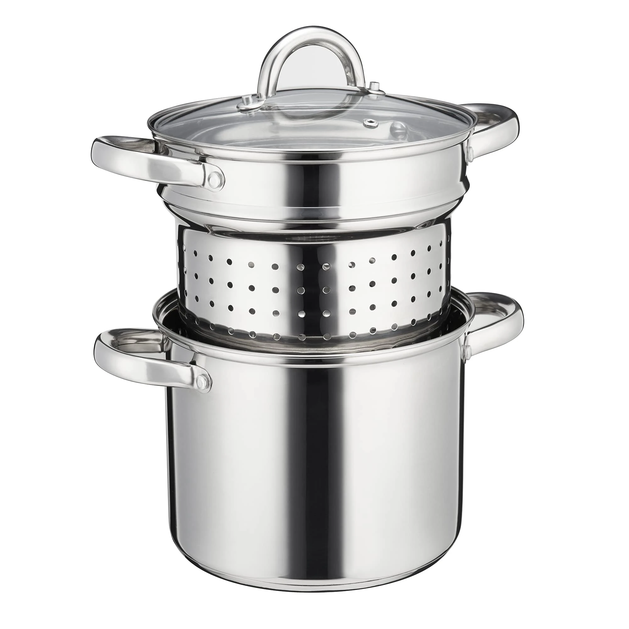 Cooks Professional Stainless Steel Pasta Pot l 5 Litre Stockpot with Glass Lid & Removable Strainer Insert | Thick Induction Base | Suitable for All Hob Types
