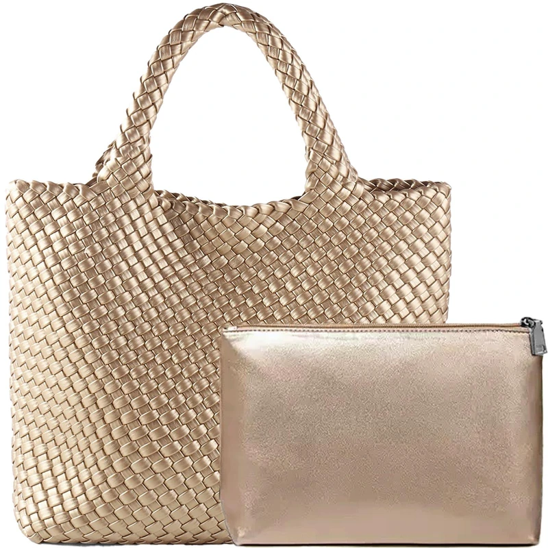 JINMANXUE Fashion Woven Bag Shopper Bag Travel Handbags and Purses Women Tote Bag Large Capacity Shoulder Bags, Gold, 16.1" W x 7.1" D x 11" H