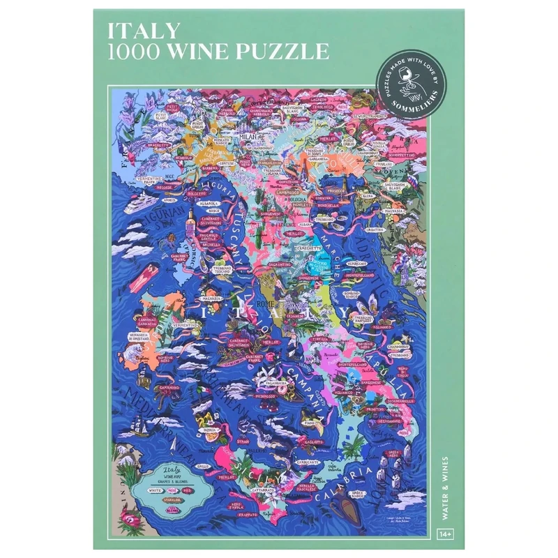 Wine Puzzle Italy - Exciting and Educational 1000 Pieces Jigsaw for Adults - Unique Hand-drawn Map of Italian Wines