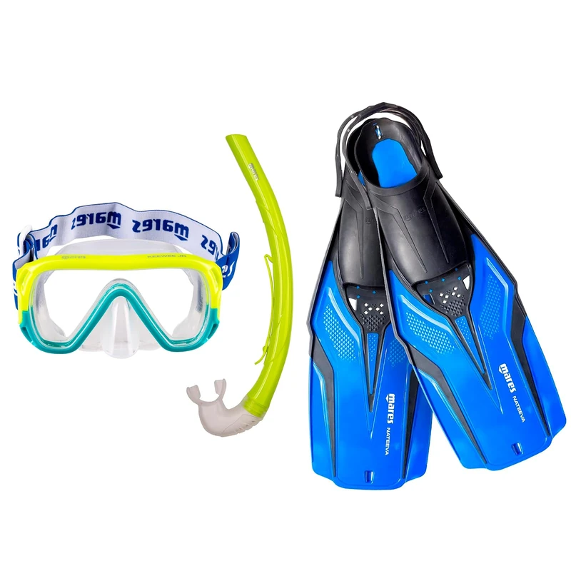 Mares Aquazone Nateeva Keewee Jr Set Consisting of Mask, Mouthpiece and Snorkel Fins for Children and Boys - Blue, XS