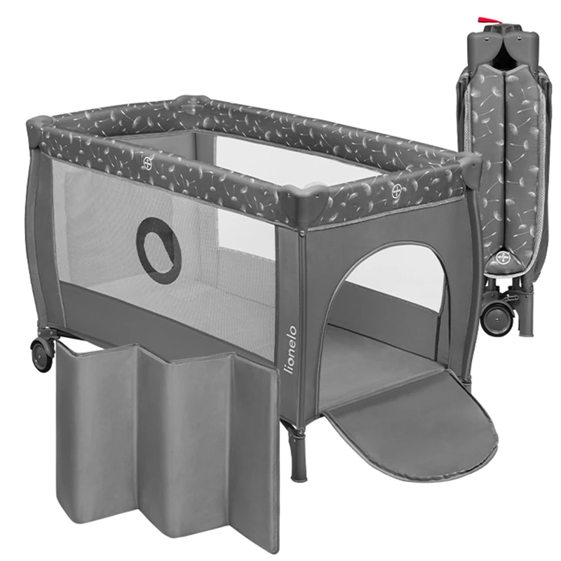 Lionelo STEFI Plus 2in1 Travel Cot & Baby Zone Portable with 2-Level Mattress Heigh, Baby Bed for Newborns and Toddlers 0-36kg Mattress, Side Entry, Breathable Mesh LockGuard Safety Wheels, Easy-Fold