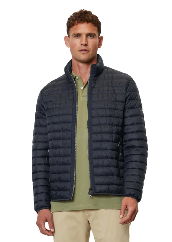 Marc OߴPolo Men's Lightweight Puffer Jacket with Stand Collar, Blue (Dark Navy), L