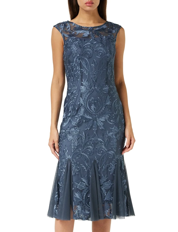 Gina Bacconi Brocade Fit & Flare Midi Cocktail Dress, Blue, 16
