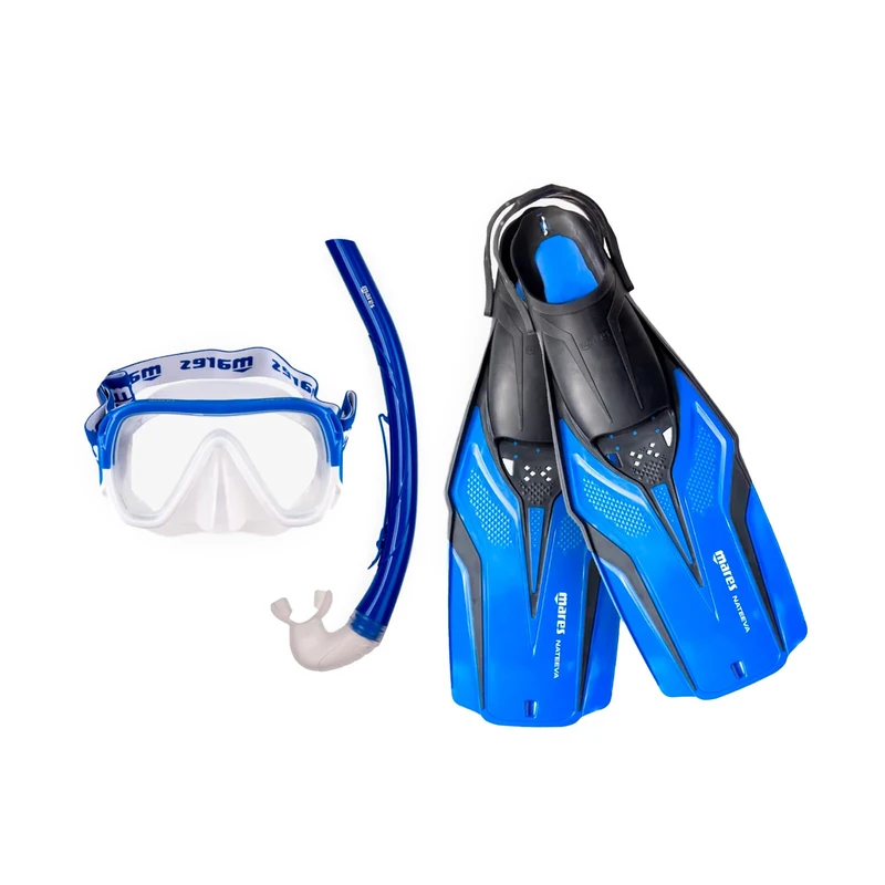 Mares Aquazone Nateeva Keewee Set Consisting of Mask, Snorkel and Fins for Adults - Blue, L/XL