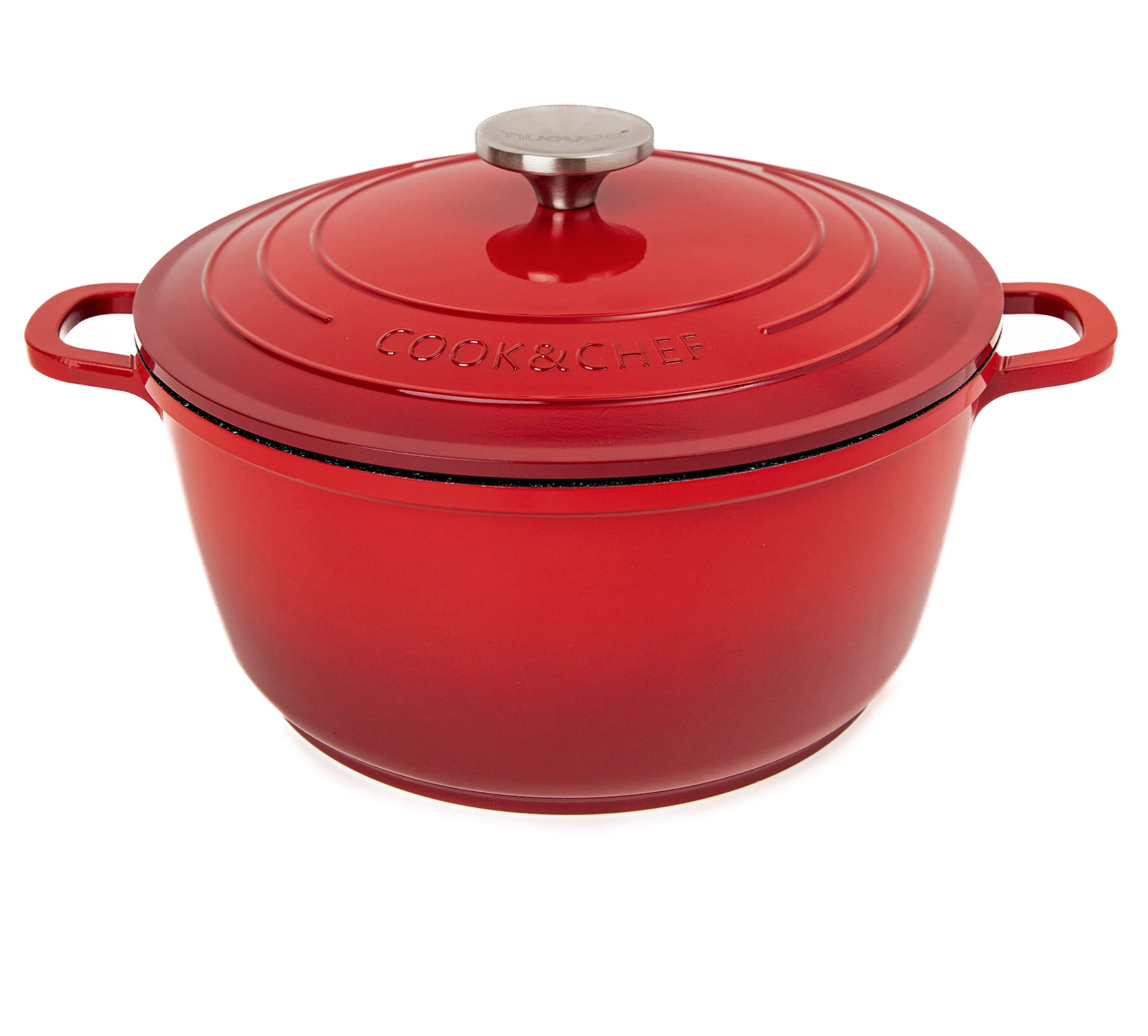 Non-Stick Aluminium Pot with Lid – Sturdy Deep Dutch Oven – Casserole Pot with Ergonomic Handles – 4L, 24cm, Red – Oven Safe Cooking Pot – by Nuovva
