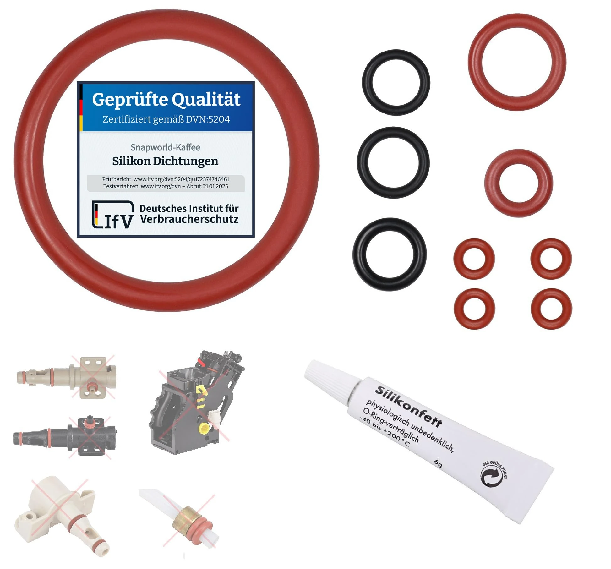 Maintenance Kit Seal Compatible with Philips Saeco Spidem Gaggia for Brewing Group Support Valve Outlet Nozzle Includes 6 g Tube of Food Grease