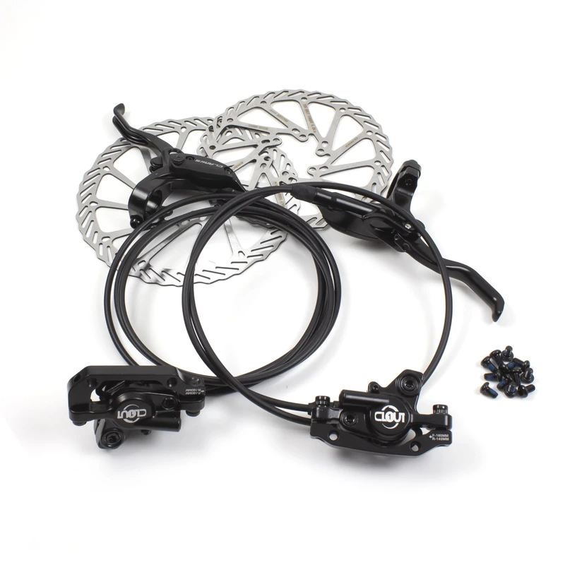 Clarks Cycle Systems Clout-1 Front & Rear Hydraulic Disc Brake Set, Including Rotors, Olives, IS Mounts, 180/160mm, Black