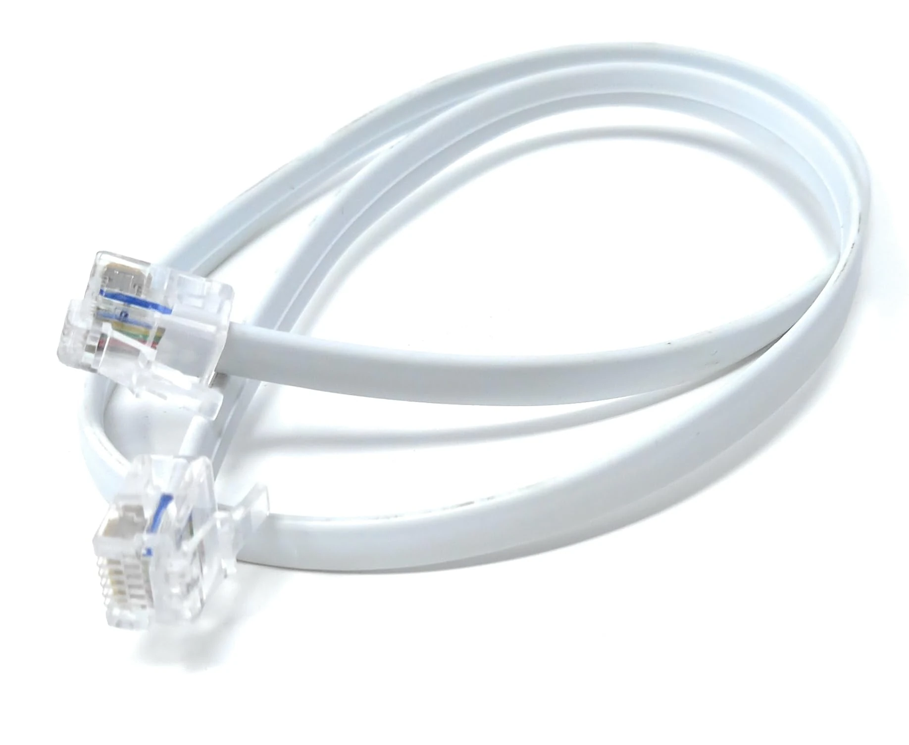 DRUT 0.5m FLAT RJ12 to RJ12 6P6C Cable Lead Plug to Plug (RJ11 with 6 pin Wire) 1.6ft White