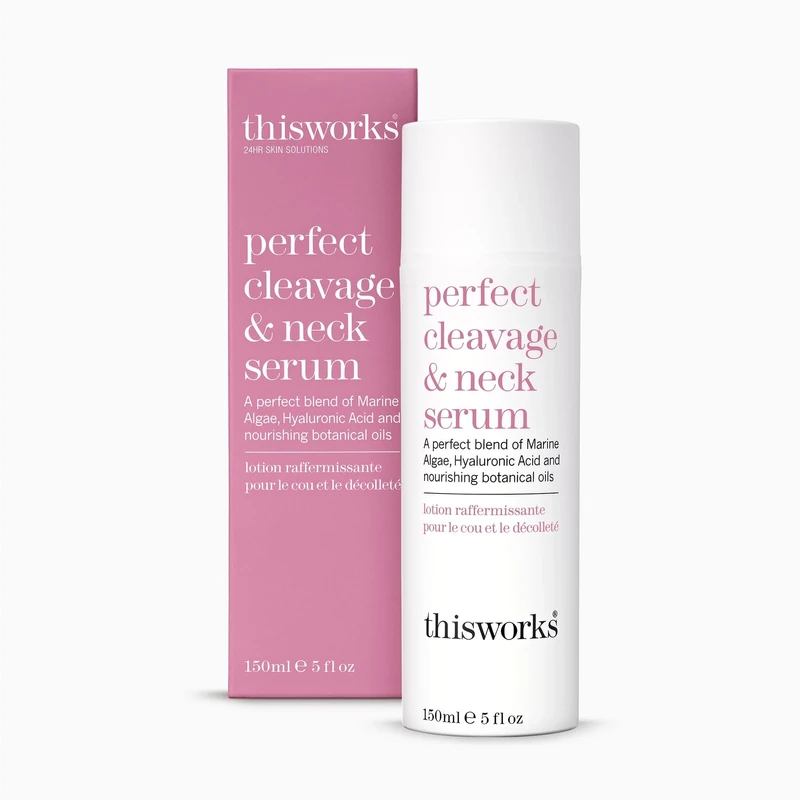 This Works Perfect Cleavage & Neck Serum, 150 ml - Anti Aging Moisturiser for Neck and Décolletage with Marine Algae and Hyaluronic Acid - Youth-Boosting Neck Cream with Nourishing Botanical Oils