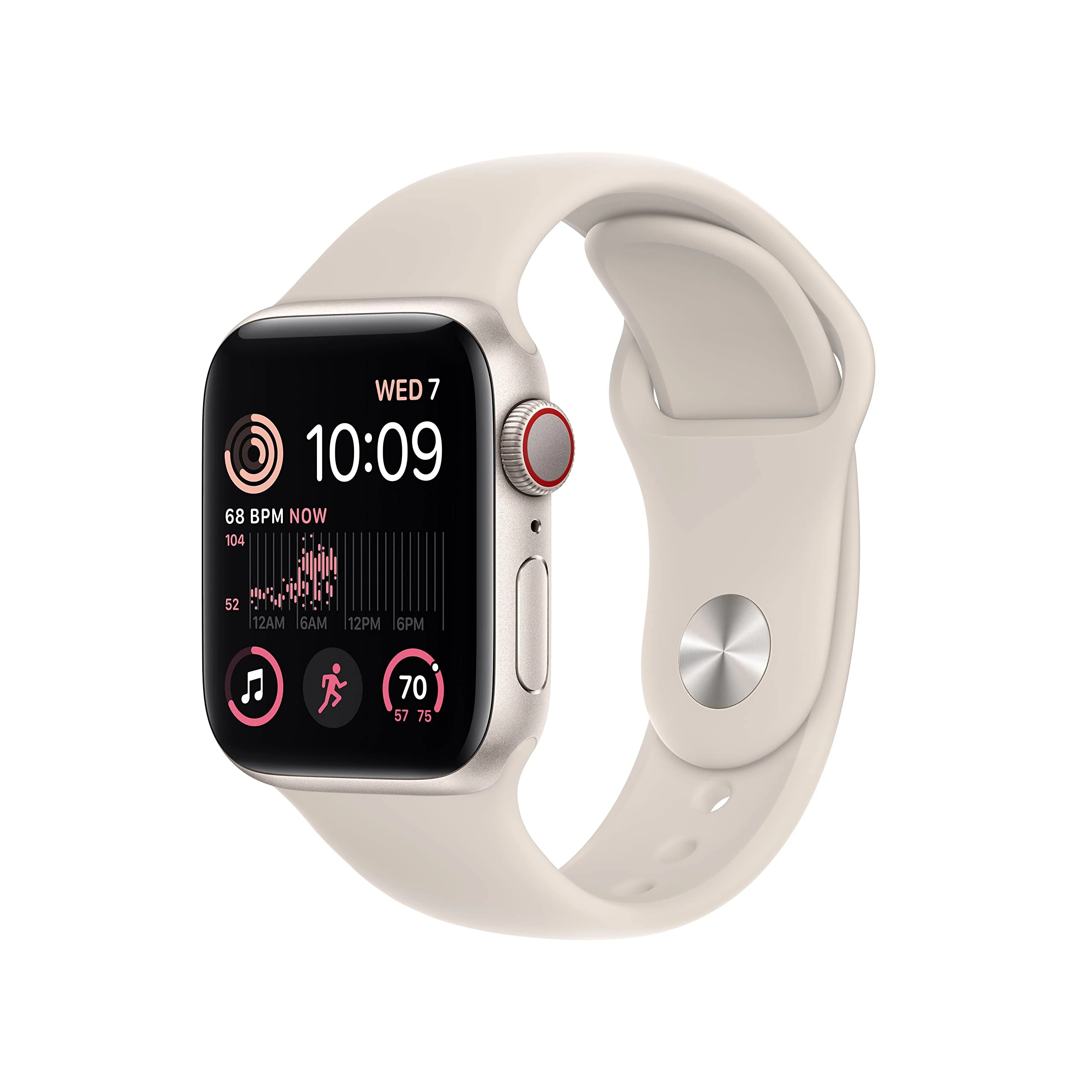 Apple Watch SE (2nd Gen) (GPS + Cellular, 40mm) - Starlight Aluminium Case with Starlight Sport Band, Regular (Renewed)