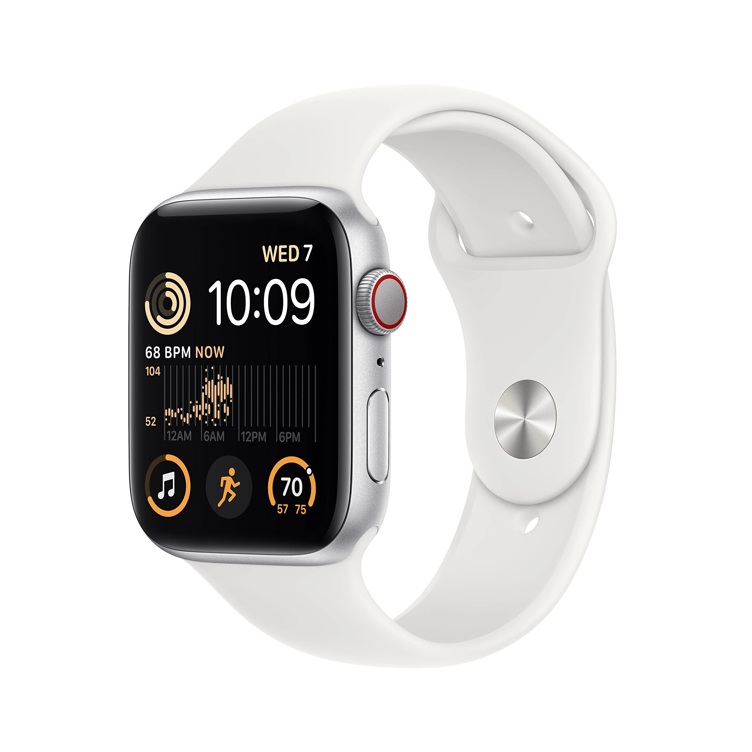 Apple Watch SE (2nd Gen) (GPS + Cellular, 44mm) - Silver Aluminium Case with White Sport Band, Regular (Renewed)