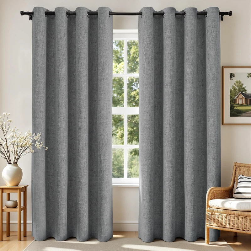 Joydeco Blackout Curtains 63 Inches Long 2 Panels Burg, Room Darkening Curtains for Bedroom, 100% Black Out Textured Thermal Drapes Privacy Protection 2 Panels Set(W52 x L63 Inch, Light Grey)