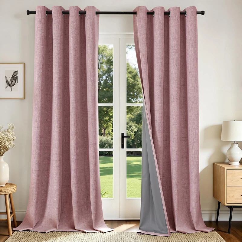 Joydeco Blackout Curtains 95 Inches Long 2 Panels Burg, Room Darkening Curtains for Bedroom, 100% Black Out Textured Thermal Drapes Privacy Protection 2 Panels Set(W52 x L95 Inch, Pink)