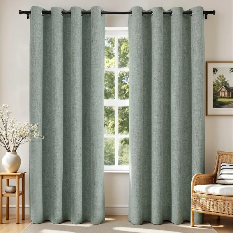 Joydeco Blackout Curtains 63 Inches Long 2 Panels Burg, Room Darkening Curtains for Bedroom, 100% Black Out Textured Thermal Drapes Privacy Protection 2 Panels Set(W52 x L63 Inch, Sage Green) - Image 1