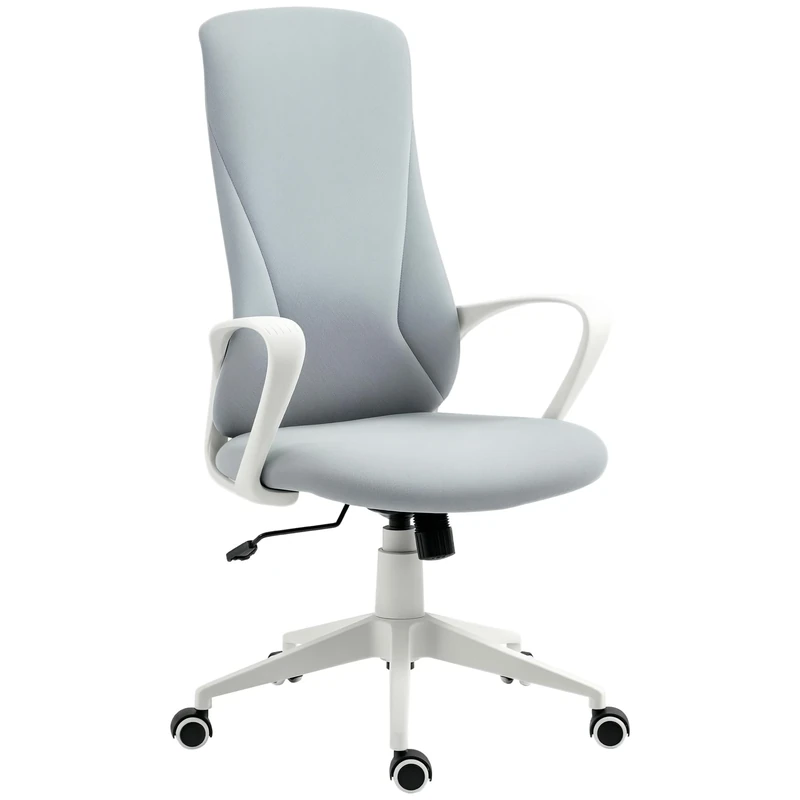 Vinsetto High Back Office Chair, Fabric Desk Chair with Armrests, Adjustable Height, Swivel Wheels, Light Grey
