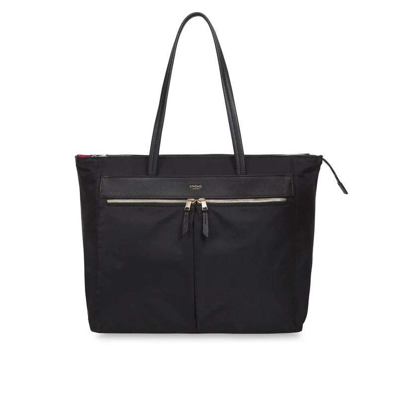 KNOMO Grosvenor 15 Inch Zipped Laptop Tote Bag for Women | Lightweight Water-Resistant Nylon Work Bag with Leather Trim | RFID Protection Professional Secure Briefcase & Shoulder Travel Bag - Black