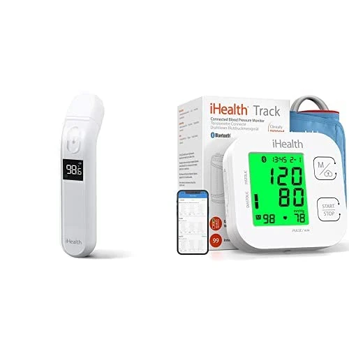 Kit iHealth thermomètre pour adultes par ihealth, thermomètre infrarouge pour de forehead et ihealth Track - Tensiomètre Bras pour Mesure Tension Artérielle, Pouls