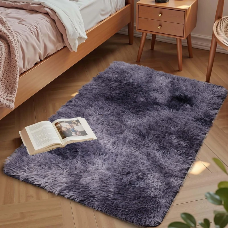 Aspire Homeware Rugs Living Room - Dark Grey Area Rugs for Bedroom Anti Slip - Modern Super Soft Thick Pile Small Fluffy Shaggy Rug Non Shedding (Tye-Dye Grey, 50x80 cm)