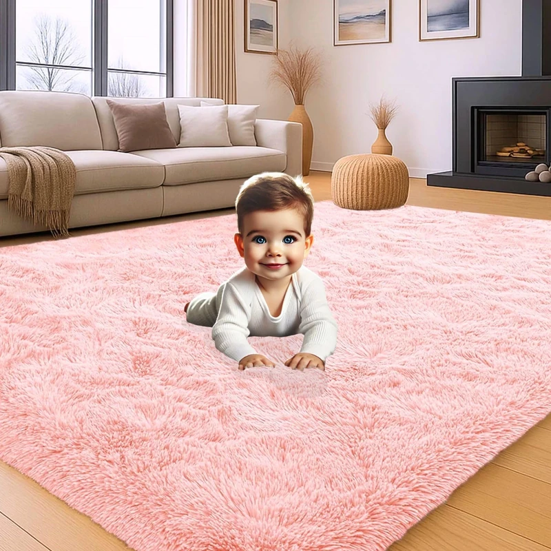 Aspire Homeware Rugs Living Room - Area Rugs Pink 200x290cm for Bedroom Anti Slip - Modern Super Soft Thick Pile Fluffy Shaggy Rug Non Shedding