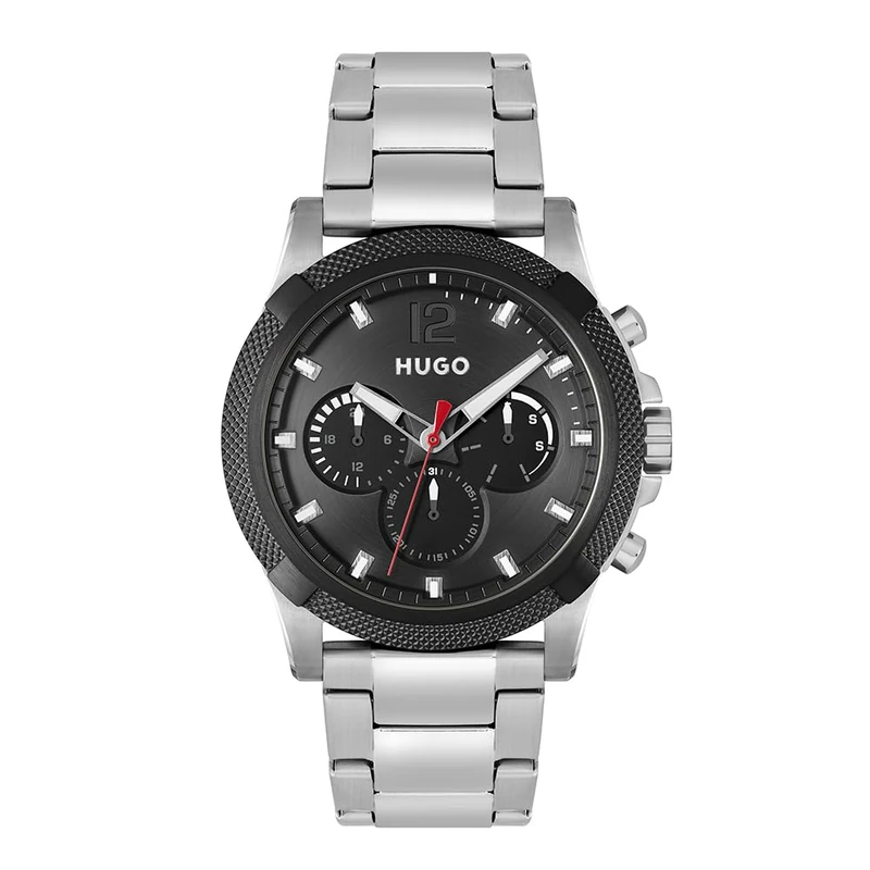 HUGO Analogue Multifunction Quartz Watch for Men #Impress - for HIM Collection with Silver Stainless Steel Bracelet - 1530295