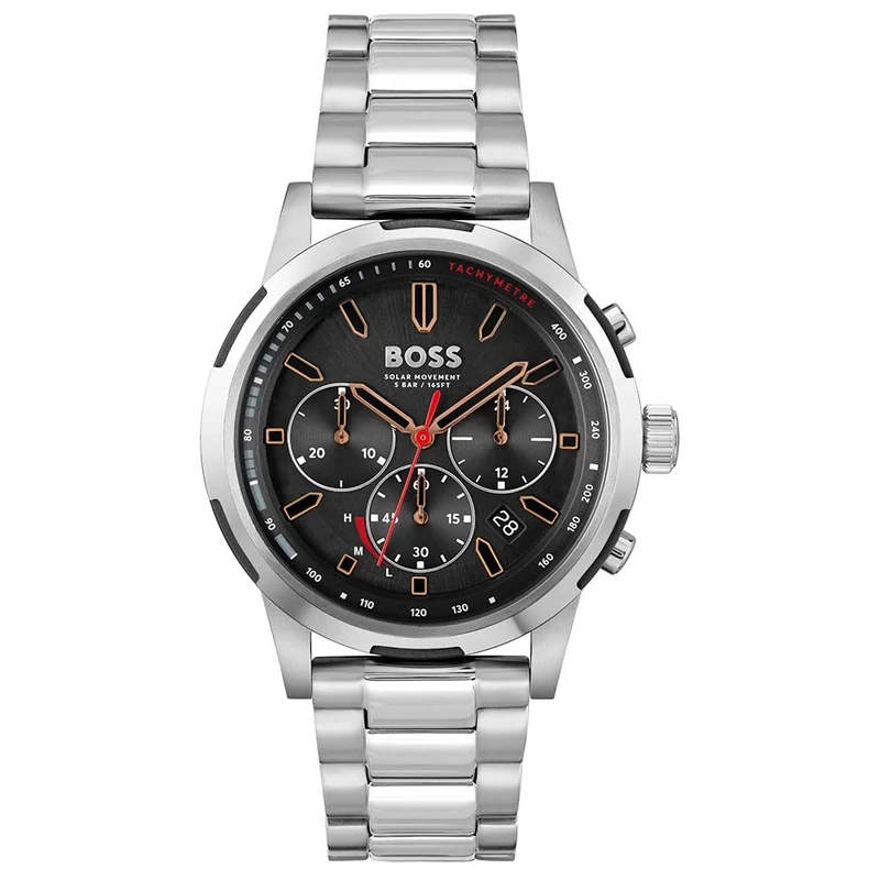 BOSS Solar Chronograph Quartz Watch for Men SOLGRADE Collection with Silver Stainless Steel Bracelet - 1514032