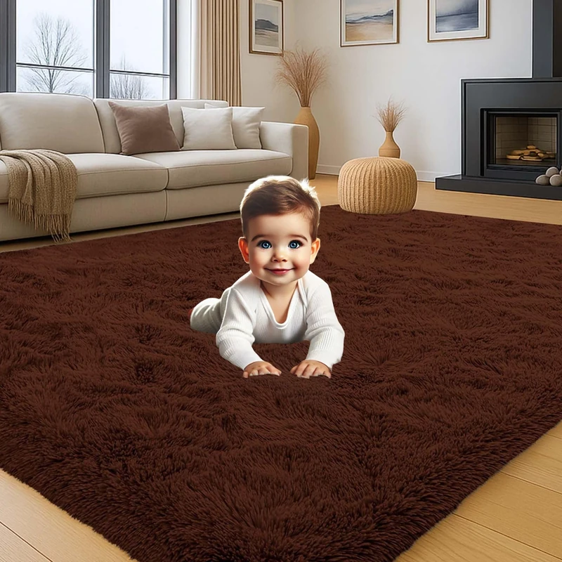 Aspire Homeware Rugs Living Room - Brown Area Rugs 200x290cm for Bedroom Anti Slip - Modern Super Soft Thick Pile Fluffy Shaggy Rug Non Shedding