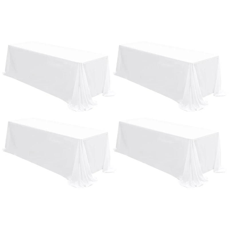 REWOMC 4 Pack White Tablecloths for 8ft Rectangle Tables 90 x 156 Inch - Polyester Table Cover Stain and Wrinkle Resistant Washable Fabric Table Clothes for Wedding Party Banquet Reception Restaurant