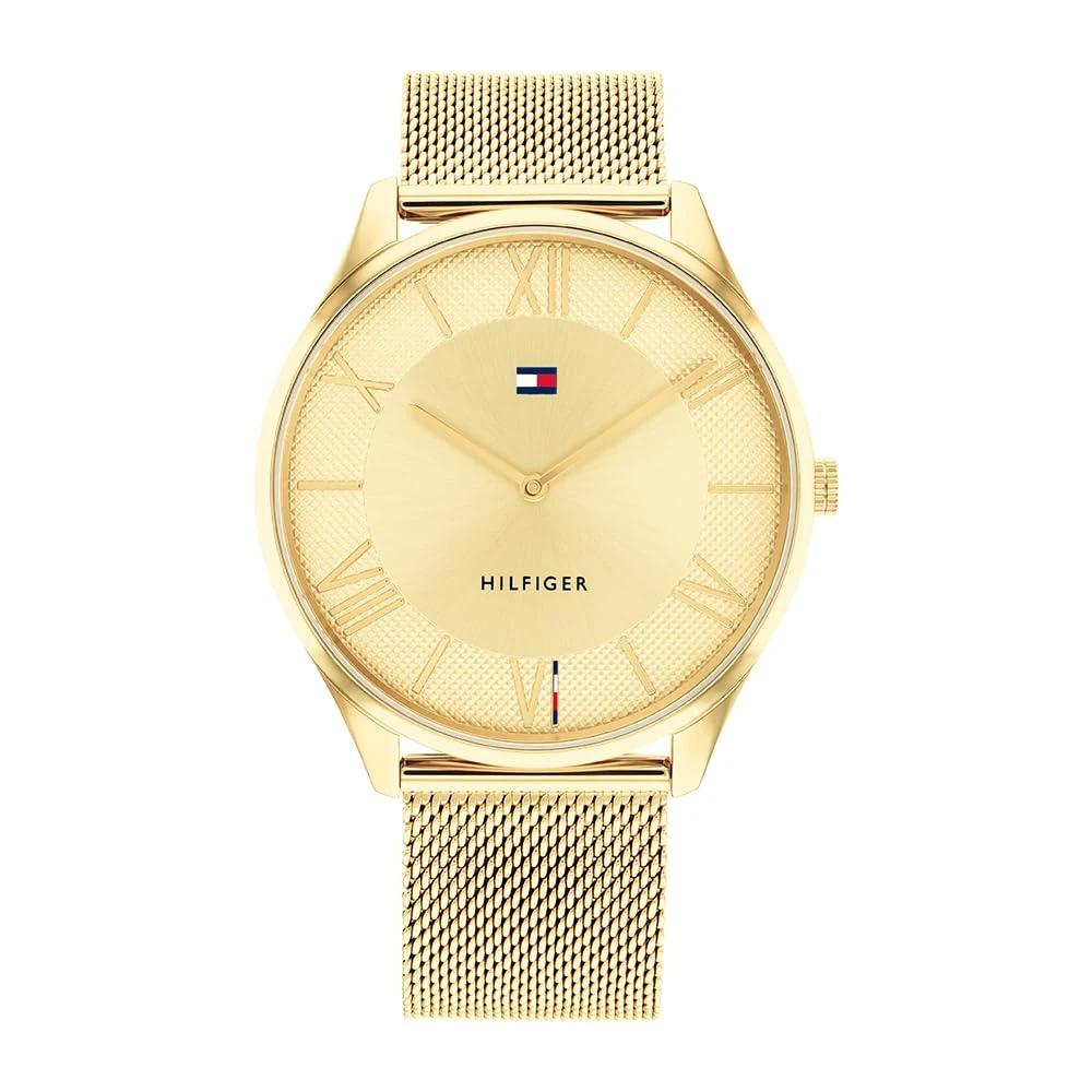Tommy Hilfiger Analogue Quartz Watch for Men with Gold Colored Stainless Steel Mesh Bracelet - 1710515