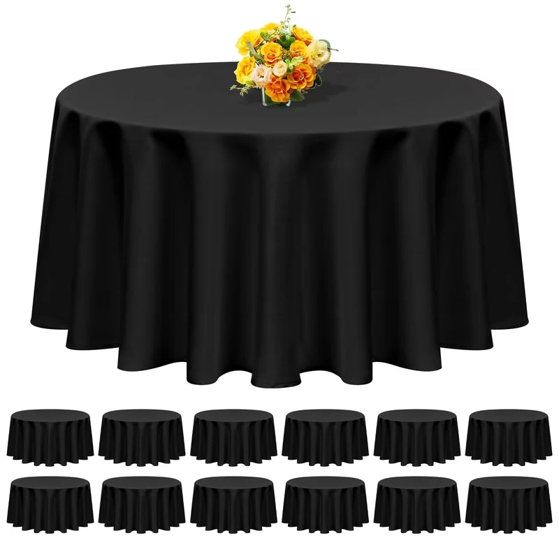 REWOMC 12 Pack Round Tablecloth 90 Inch - Black Polyester Tablecloth for Round Table, Premium Stain and Wrinkle Resistant Washable Fabric Table Cover for Wedding Party Banquet Restaurant Reception