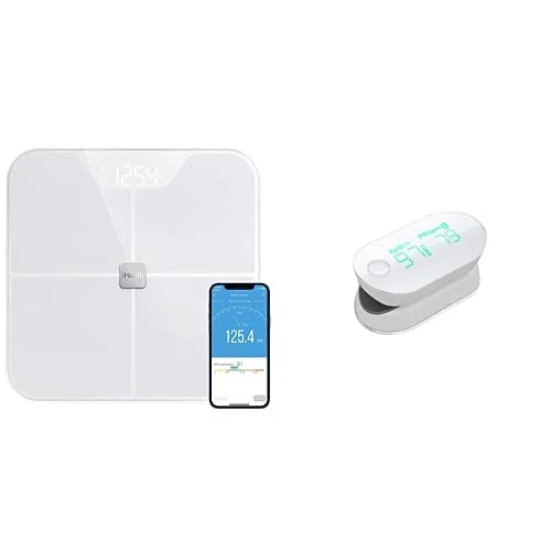 Kit iHealth Air - Oxymètre de Doigt Connecté Analyse Taux d'Oxygène dans le Sang (SpO2) et iHealth Fit - Balance Impédancemètre - Balance Connectée Bluetooth 4.0 d'Analyse Corporelle